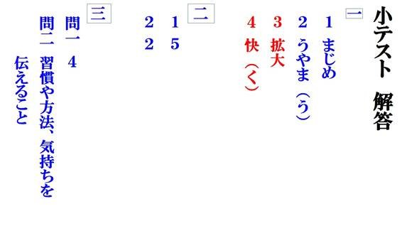 入試説明会小テスト　国語解答例　画面の訂正